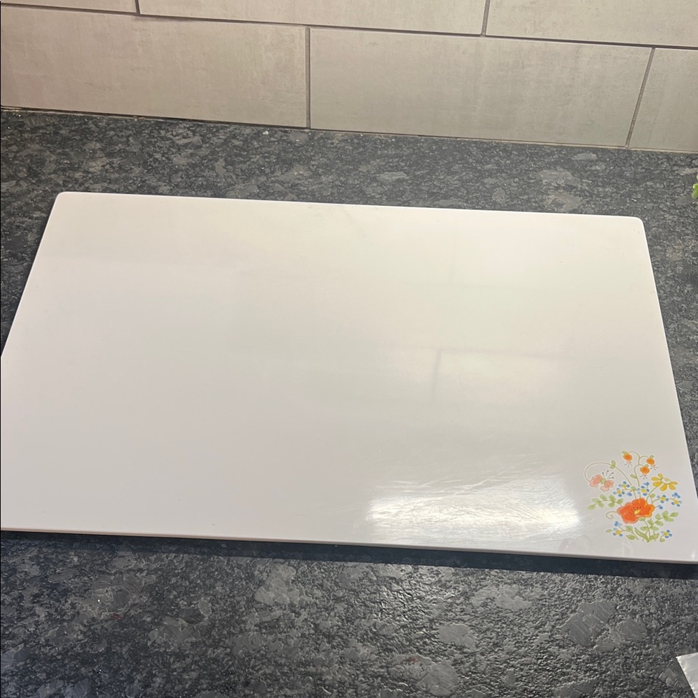 Corningware White Cutting Board or counter saver. WILD FLOWERS Pattern 15x11